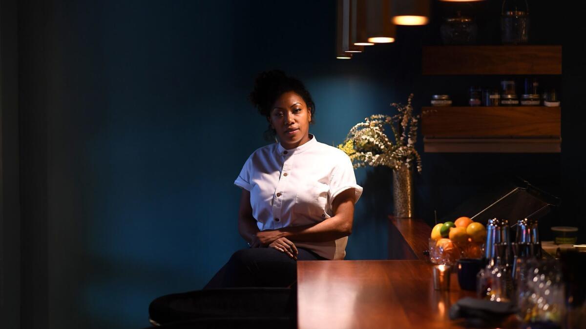 Head chef Nyesha Arrington at the bar at Native restaurant in Santa Monica.