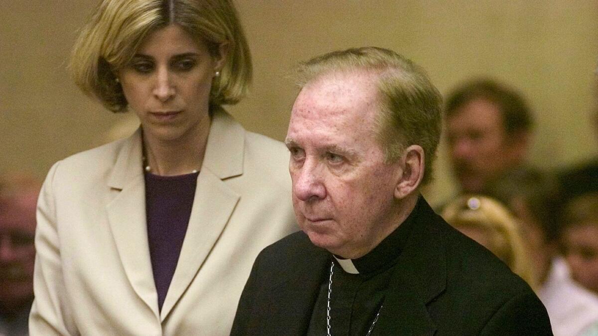 Bishop Thomas O'Brien, seen in a Phoenix courtroom on March 26, 2004, has been accused of molesting a young boy 35 years ago.