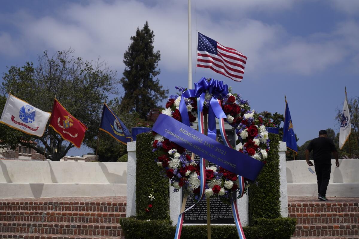 U.S. flag flying over the Los Angeles National Cemetery