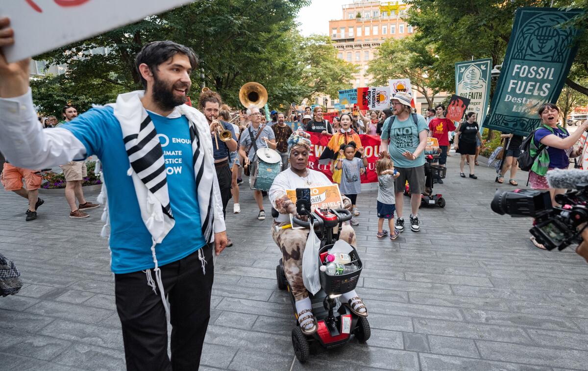 Rabbi Jacob Siegel takes part in an interfaith protest outside Citigroup headquarters in New York in July.