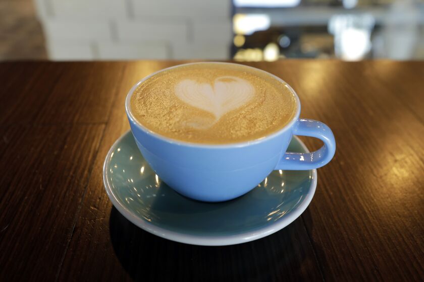 LAS VEGAS, CA -- JANUARY 15, 2020: A latte at PublicUs coffeehouse at 1126 Fremont Street in Las Vegas. (Myung J. Chun / Los Angeles Times)