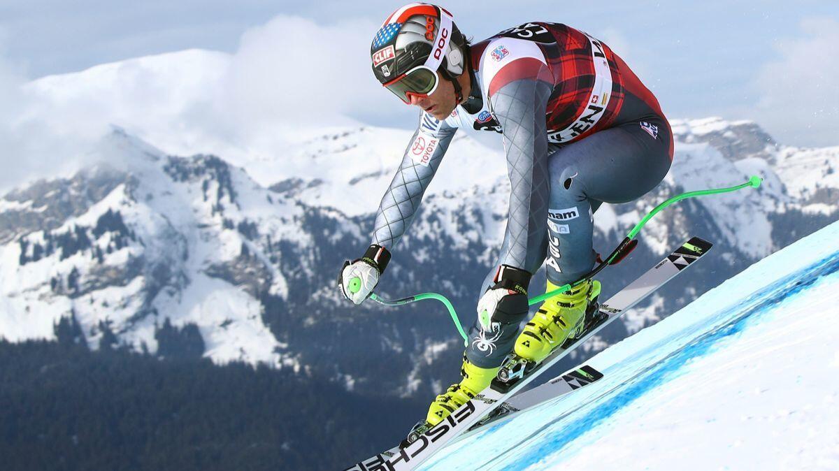 Steven Nyman competes during men's World Cup downhill training in Wengen, Switzerland, on Jan. 11.