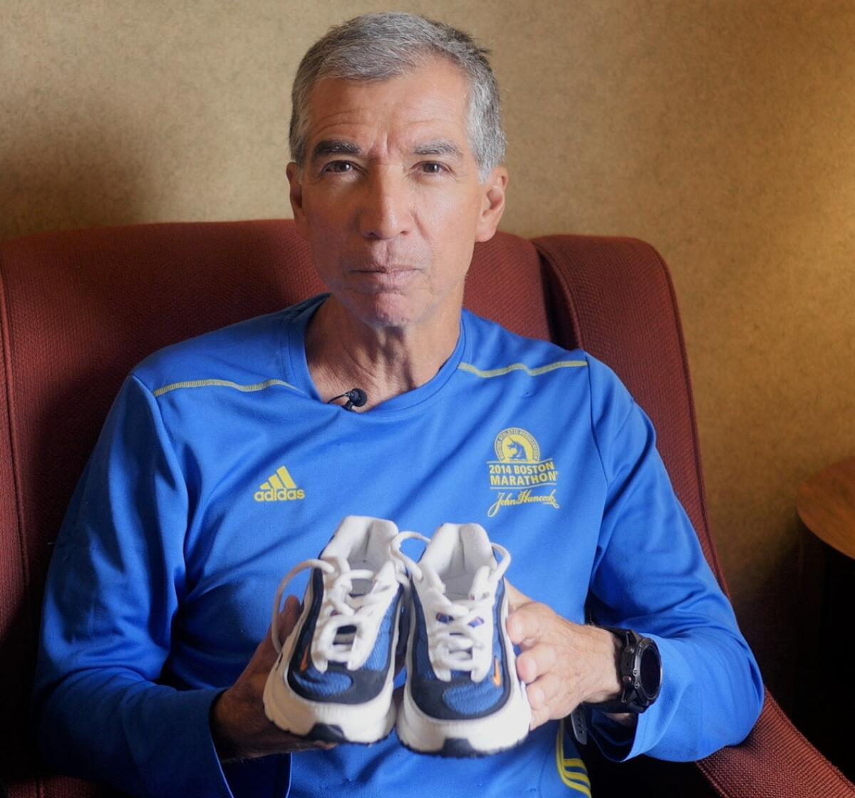 Richard Nares took the shoes of his late son, Emilio, when he ran 1,700 miles from Seattle to San Diego in his son's name.