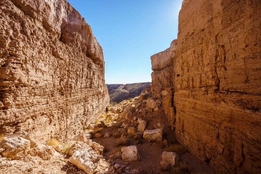 "Double Negative" by artist Michael Heizer, seen in January 2021 near Overton, Nev.