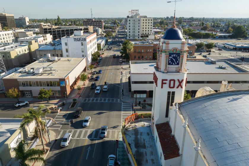 BAKERSFIELD, CA - OCTOBER 03: View of downtown Bakersfield. House Speaker Kevin McCarthy who is from this Central Valley city was voted out of office in a historic vote on Tuesday, Oct. 3, 2023. (Myung J. Chun / Los Angeles Times)