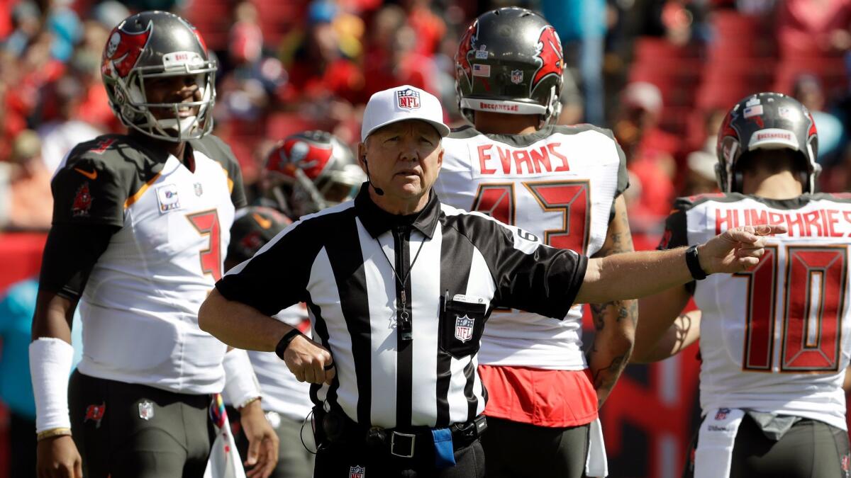 NFL referee Walt Coleman during the first quarter between the Tampa Bay Buccaneers and the Carolina Panthers.