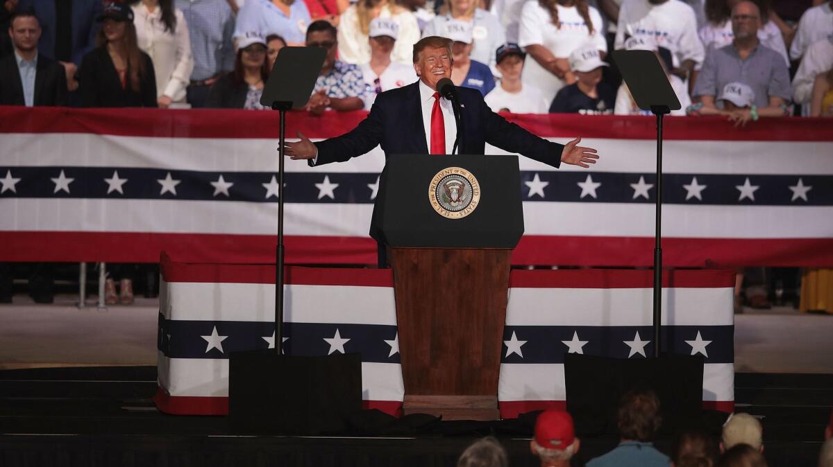 President Trump speaks during a rally in Panama City Beach, Fla., on May 8.