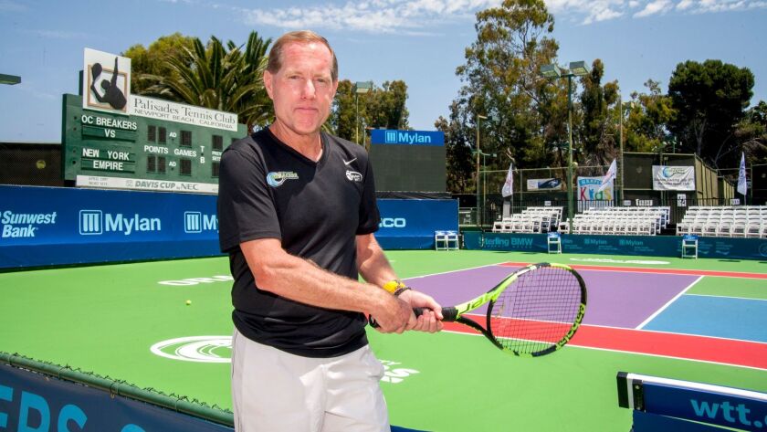 Orange County Breakers Tennis Team Owner Eric Davidson on the court of the Palisades Tennis Club.