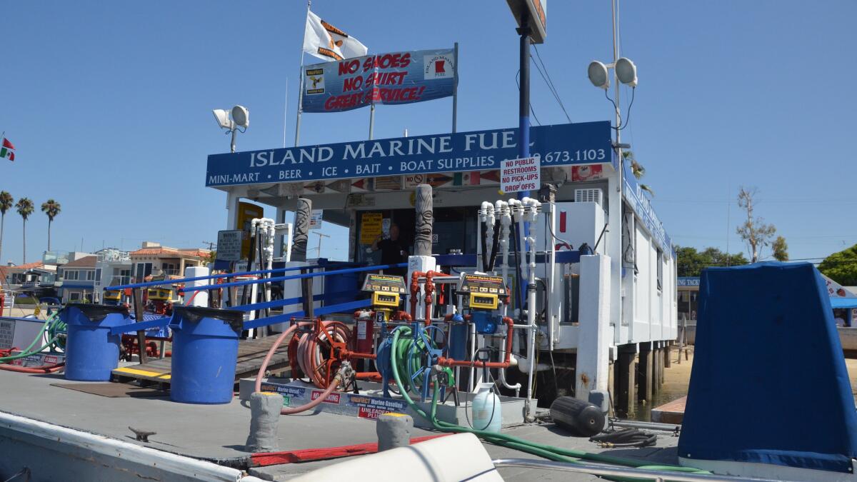 Island Marine Fuel at 406 S. Bay Front on Balboa Island is a service station for boats on Newport Bay's main channel.