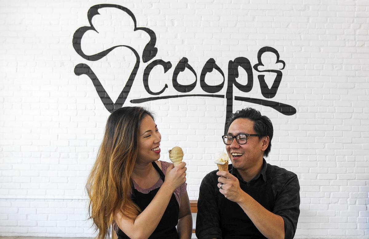 Peter and Valerie Ji are the owners of Scoops ice cream shop in Santa Ana.