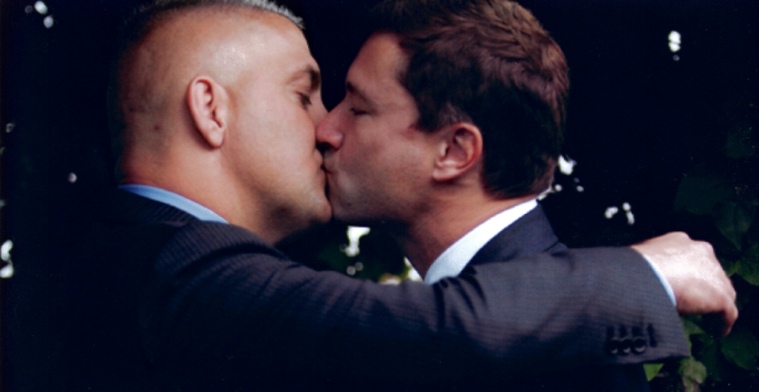 Bob Lehman and Tom Felkner share an intimate moment on their wedding day, on June 17, 2008, in Hillcrest.