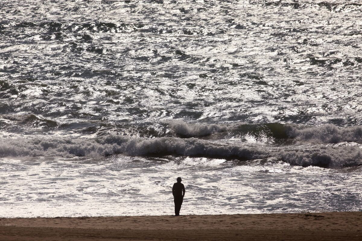  A lone person practices tai chi at Venice Beach, with fewer people out than usual in light of the coronavirus threat.