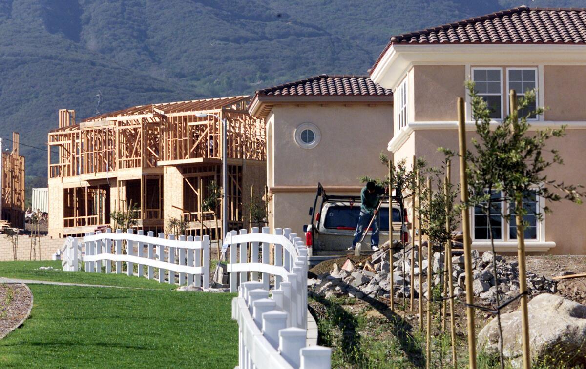A new report from Beacon Economics and City National Bank points to a comeback in the Inland Empire. Above, homes being built in Rancho Cucamonga.