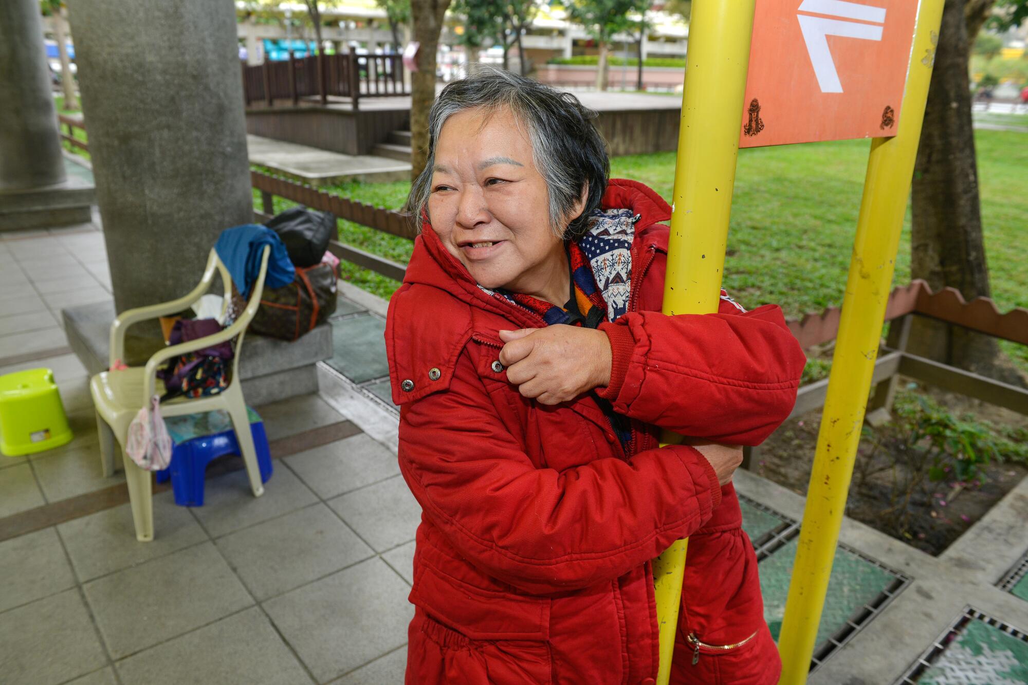 Lee Su-hui, 63, who is homeless, at her usual spot in Bangka Park in Taipei, Taiwan
