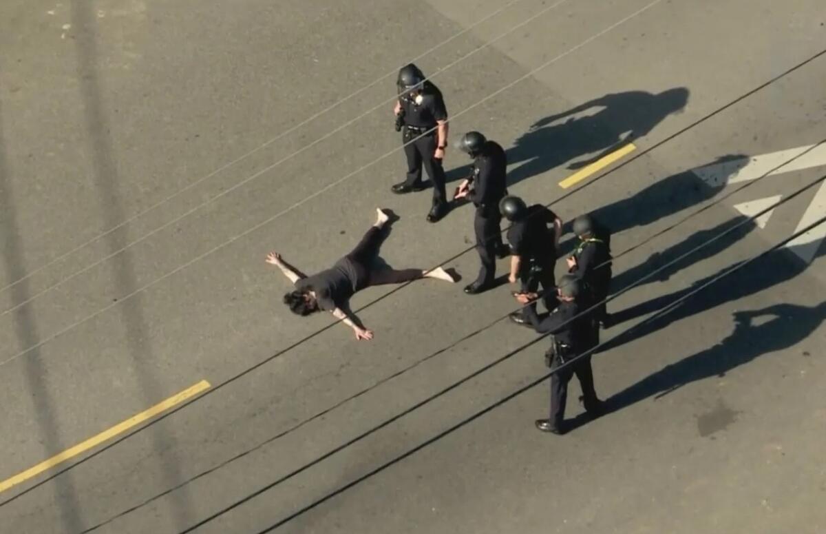 Police make an arrest Tuesday in Eagle Rock.