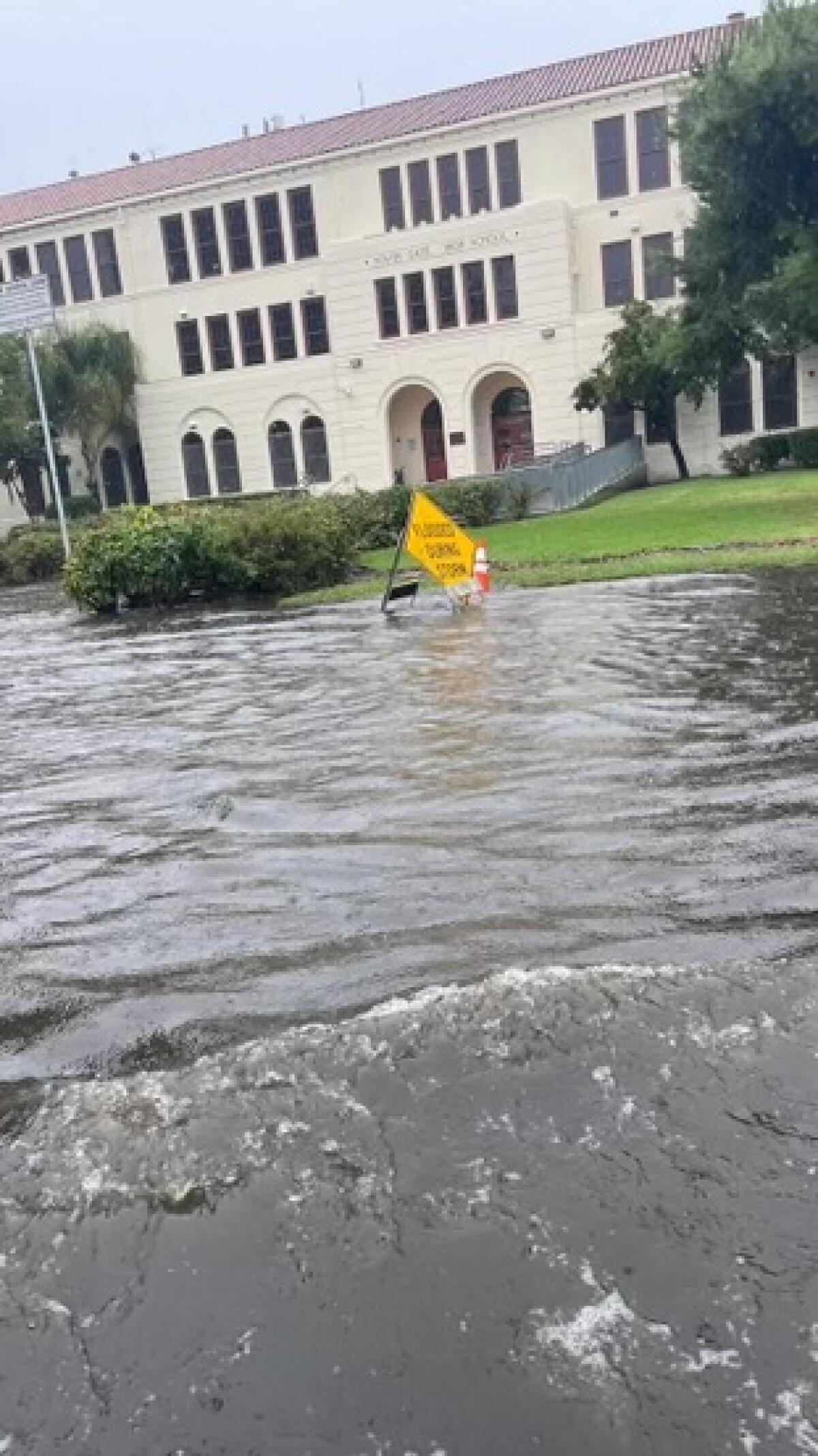Flooding in front of South Gate High School 