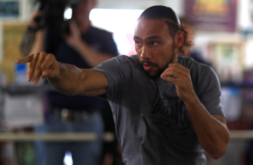 Keith Thurman works out for members of the media ahead of his fight against Manny Pacquiao.