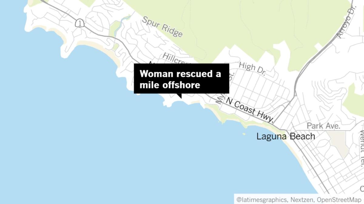 A woman was rescued early Saturday a mile offshore of Shaws Cove in Laguna Beach about two hours after she went missing.