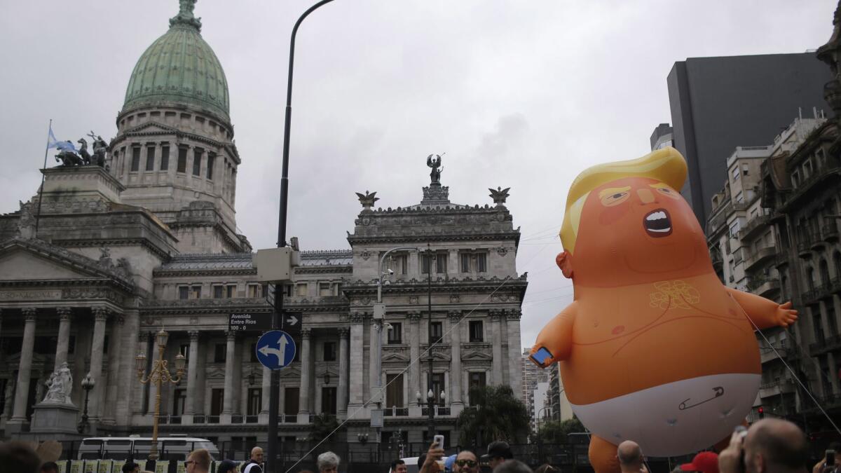 A giant inflatable doll depicting U.S. President Donald Trump wearing a diaper in front of Congress in Buenos Aires, Argentina, on Nov. 29.