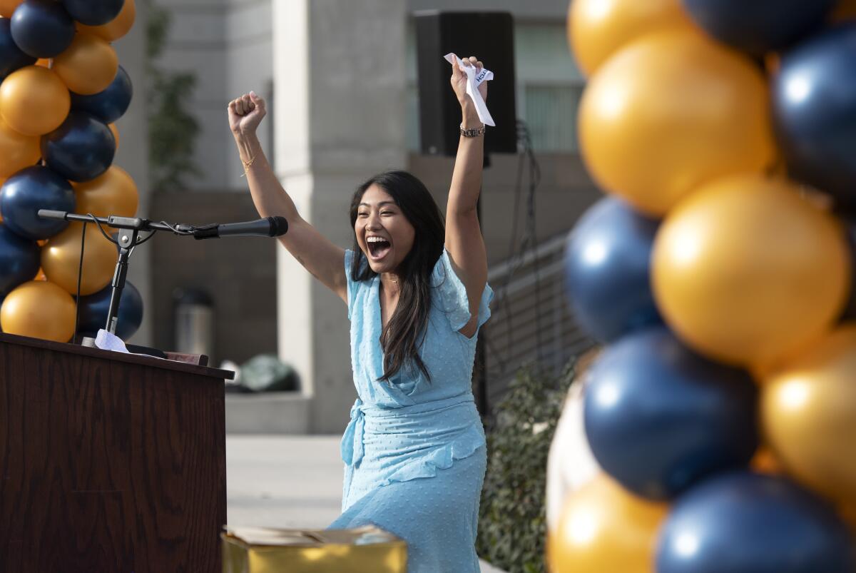 Medical student Aileen Guillen celebrates in a Match Day ceremony at UC Irvine.