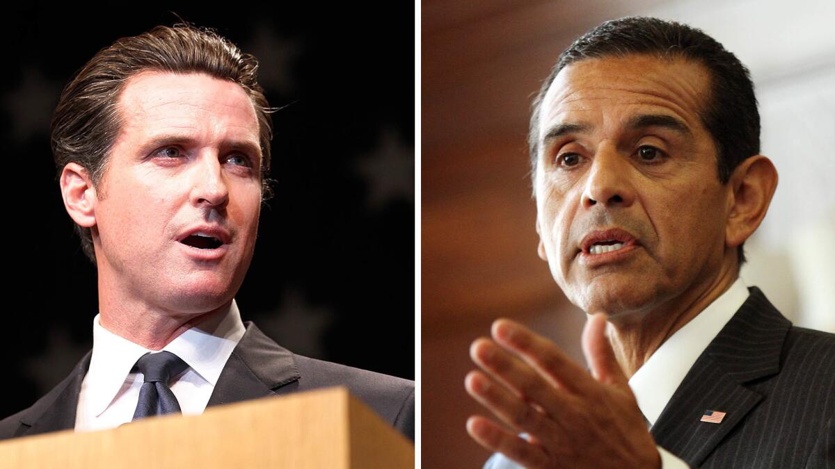 Gavin Newsom, left, and Antonio Villaraigosa are vying to be California's next governor.