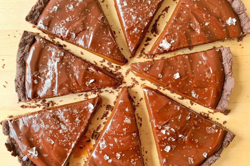 LOS ANGELES, CA., May 14, 2020: How to boil water salted caramel chocolate tart May 14, 2020 (Ben Mims/ Los Angeles Times)