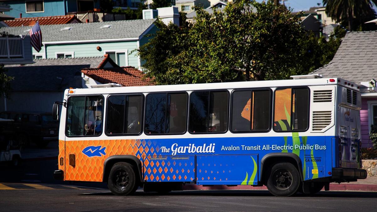 Visitors to Catalina can ride the Avalon Transit electric bus. (Gina Ferazzi / Los Angeles Times)