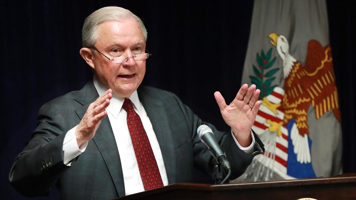 Atty. Gen. Jeff Sessions holds a news conference Aug. 9 in Macon, Ga.