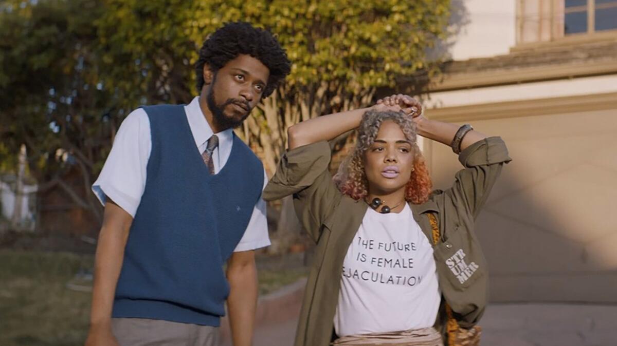 Lakeith Stanfield and Tessa Thompson star in "Sorry to Bother You."