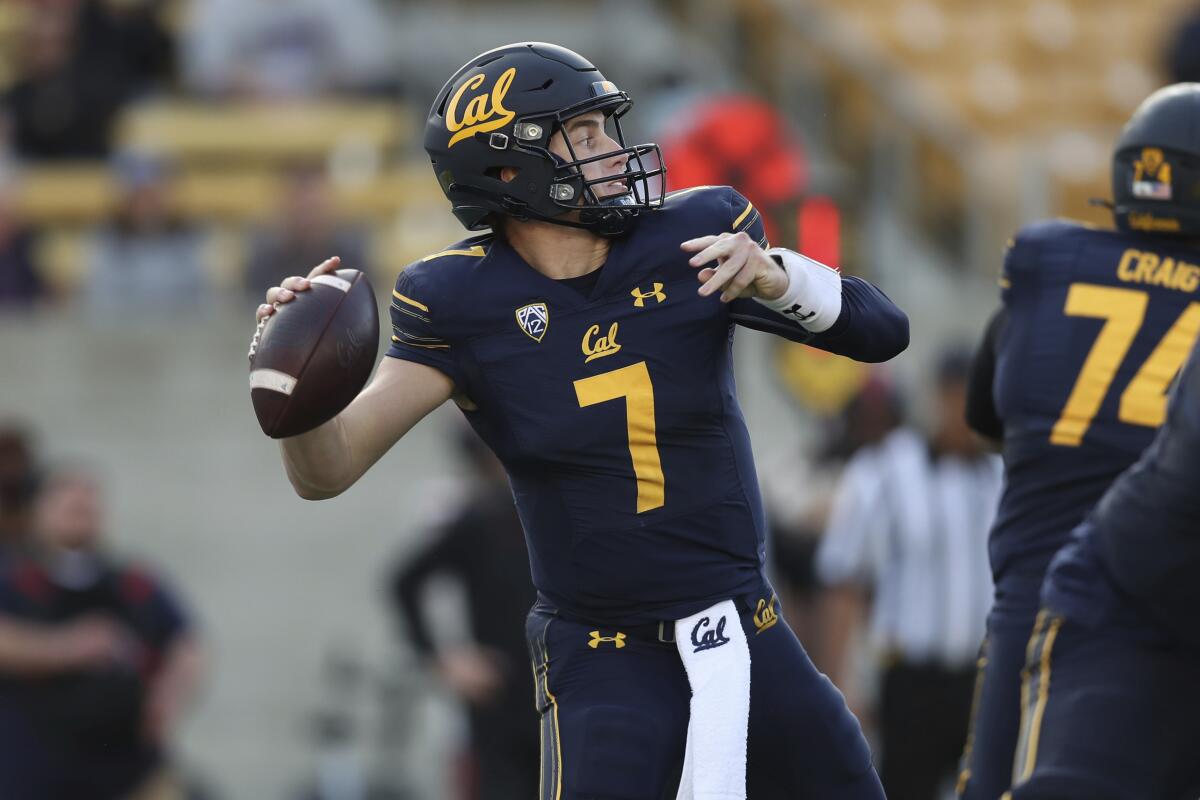 California quarterback Chase Garbers looks to pass against Oregon State on Oct. 30, 2021. 