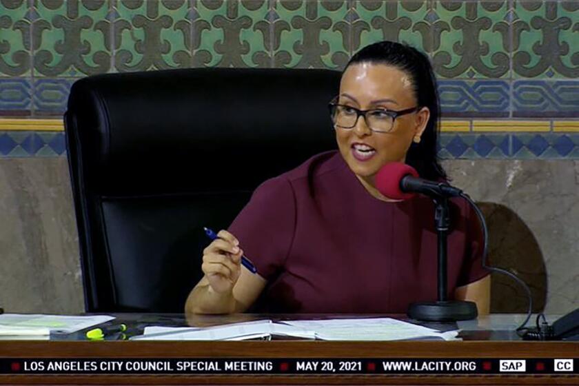 Los Angeles City Council President Nury Martinez presided over Thursday's vote on the city budget, which offers more money for child care, park repairs and programs to address homelessness.