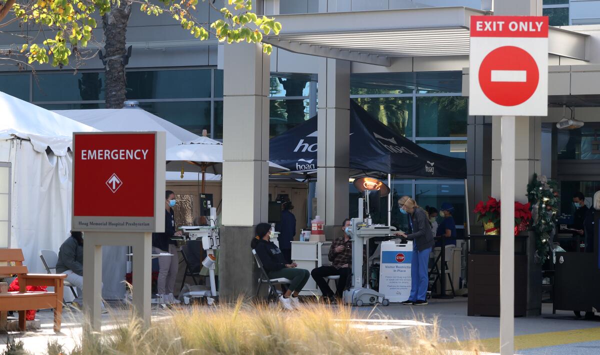 Hoag Hospital in Newport Beach triages potential COVID-19 patients Friday.