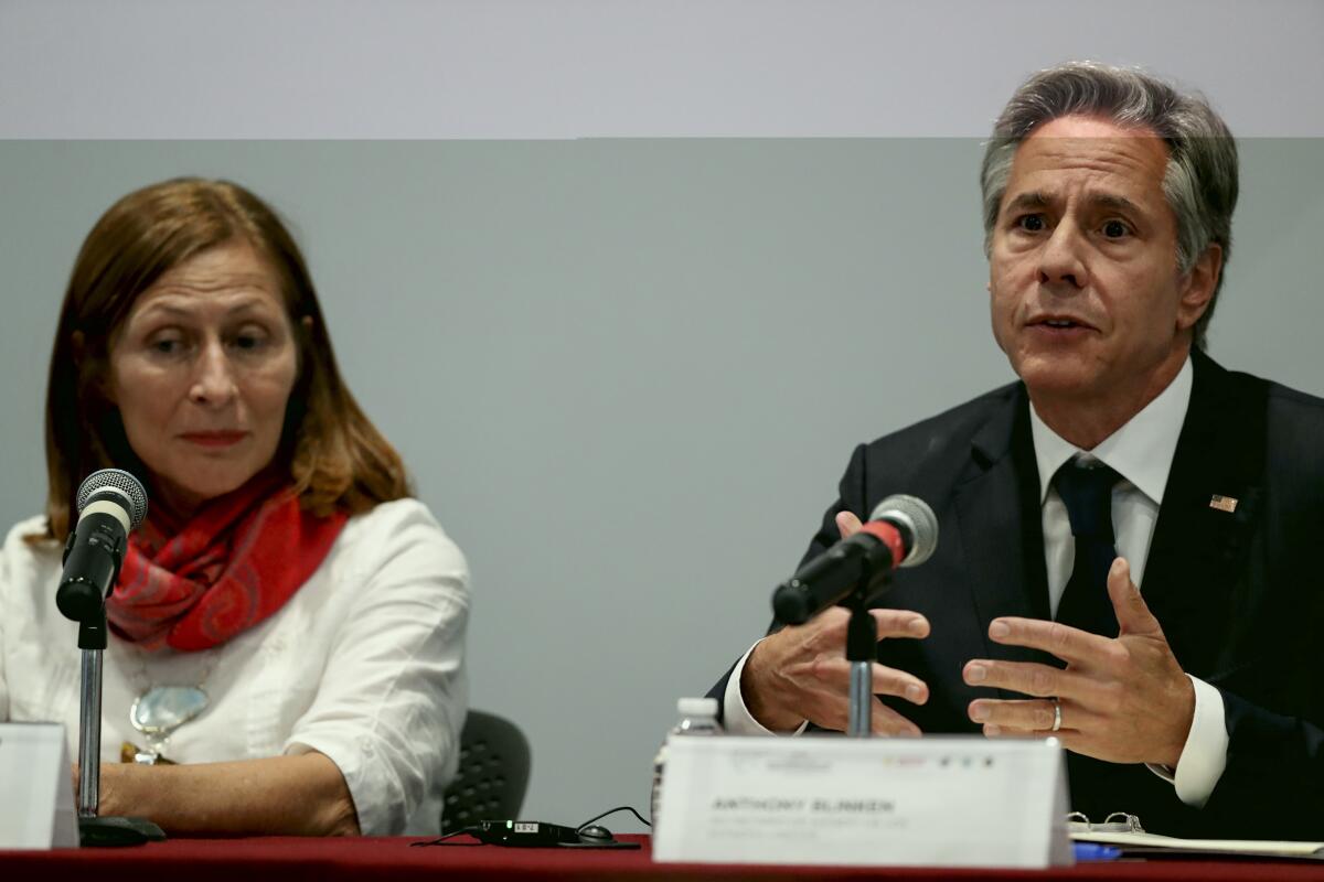 Mexico's Economy Minister Tatiana Clouthier and U.S. Secretary of State Antony Blinken.