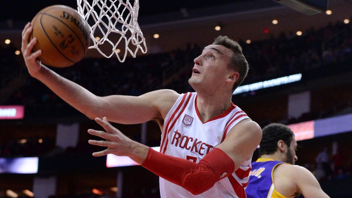 Then-Houston Rockets forward Sam Dekker shoots during a game against the Lakers on Dec. 7.