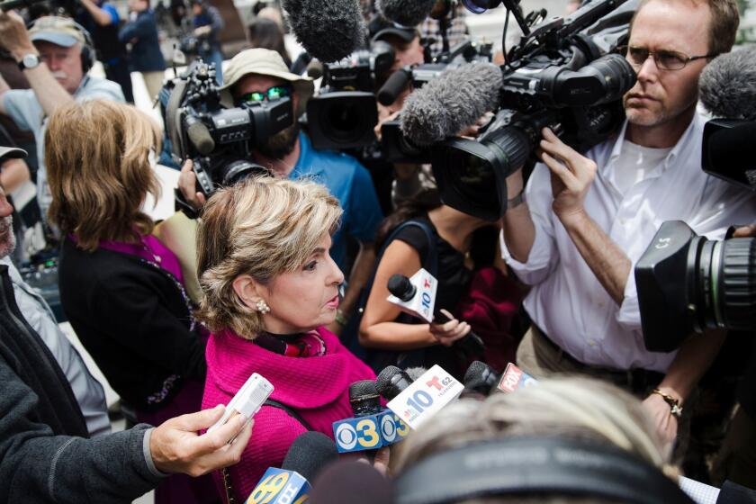 Attorney Gloria Allred speaks to members of the media on the steps of the Montgomery County Courthouse during Bill Cosby's sexual assault trial, in Norristown, Pa., Thursday, June 8, 2017. (AP Photo/Matt Rourke)