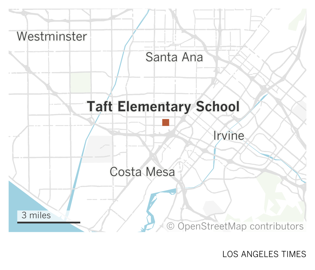 Locator map of crime scene near Taft Elementary School in Santa Ana