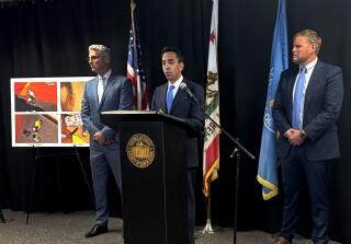 Santa Clara County Dist. Atty. Jeff Rosen announces felony charges against protesters who vandalized a Stanford building