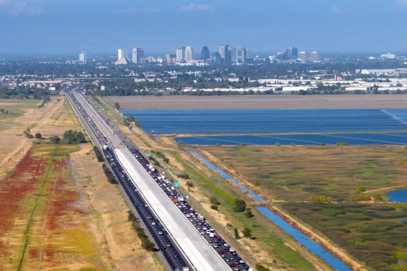 YOLO COUNTY JUNE 13, 2024 - The highway leading to the capitol, a 3-mile causeway over Yolo wildlife area, has become a test about the future of highway expansion in the Golden state. For years a stretch of the I-80 connecting the college town of Davis to West Sacramento has bottlenecked and been a source of frustration for local transit agencies. After years of trying to get the state to expand it, local Caltrans officials took their project to a tiny local agency to get funded and built on Thursday, June 13, 2024 in Yolo County, Calif. (Paul Kuroda / For The Times)