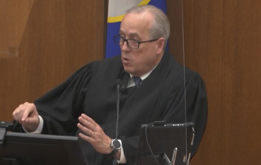 FILE - In this April 19, 2021, file image from video, Hennepin County Judge Peter Cahill addresses the court after the judge put the trial into the hands of the jury, in the trial of Chauvin, in the May 25, 2020, death of George Floyd at the Hennepin County Courthouse in Minneapolis, Minn. In a ruling May 12, 2021, Judge Cahill finds aggravating factors in death of George Floyd, paving way for tougher sentence for Chauvin. (Court TV via AP, Pool)