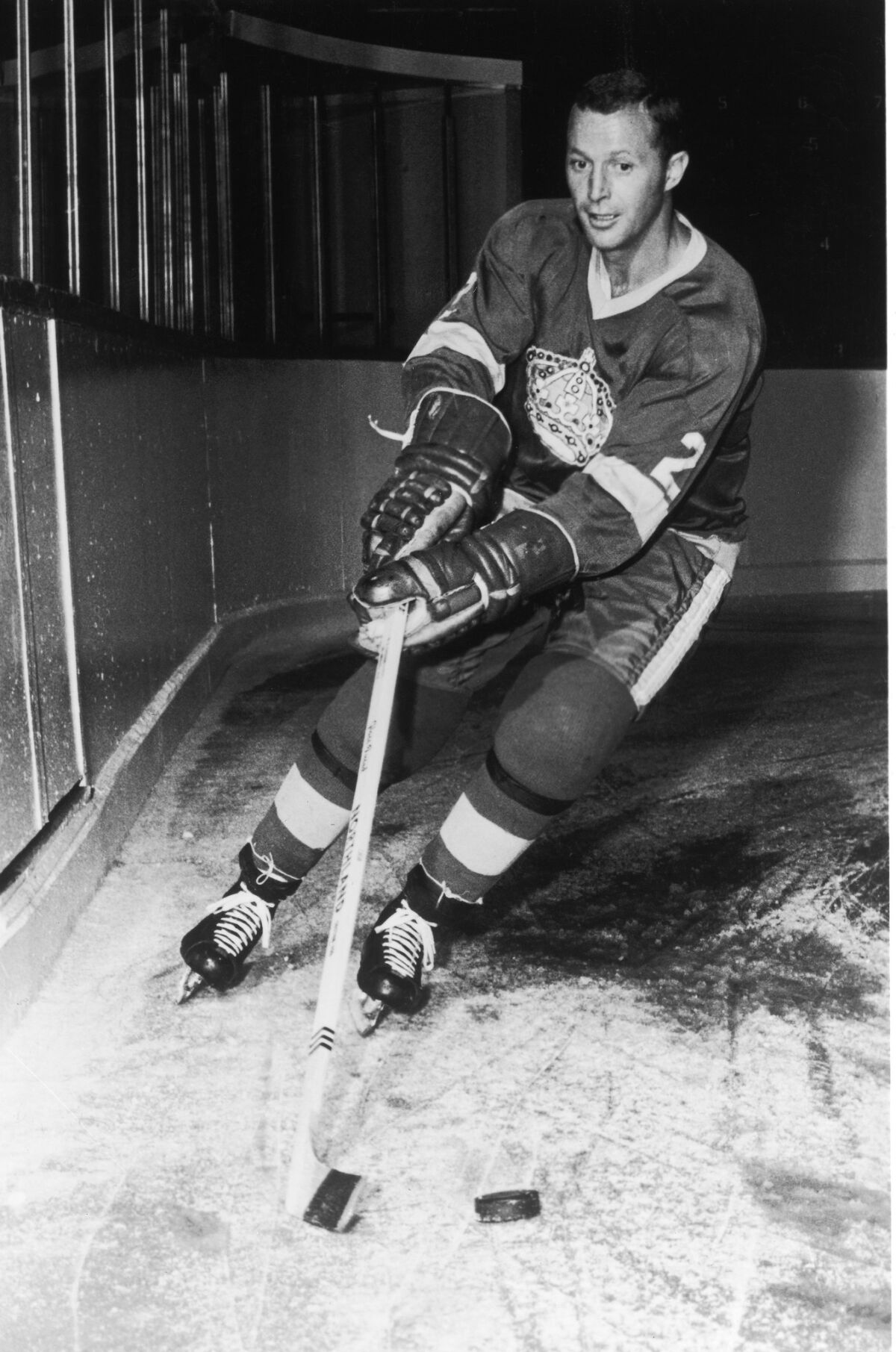 The Kings' Bob Wall takes to the ice for a promotional photo in the late 1960s.