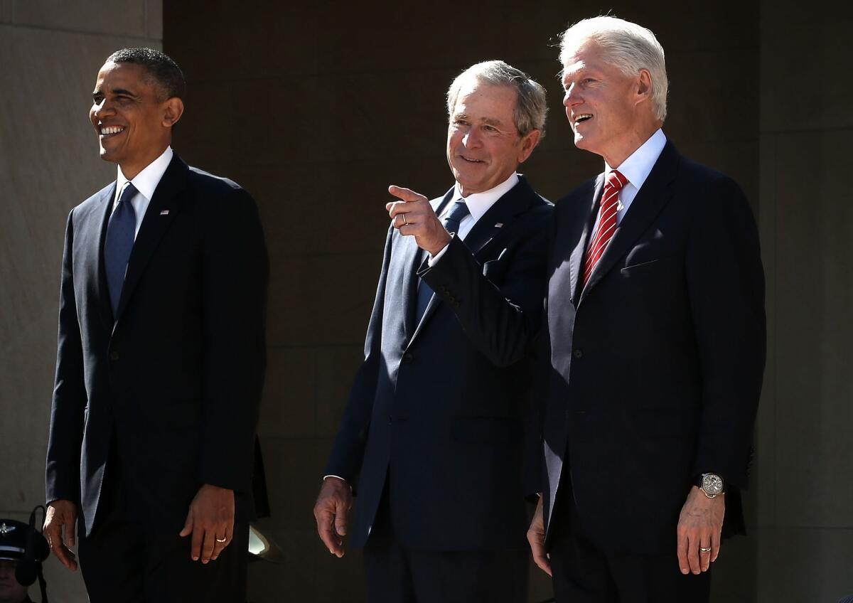 President Obama and former Presidents Bush and Clinton attend the dedication in April of Bush's presidential center in Dallas.
