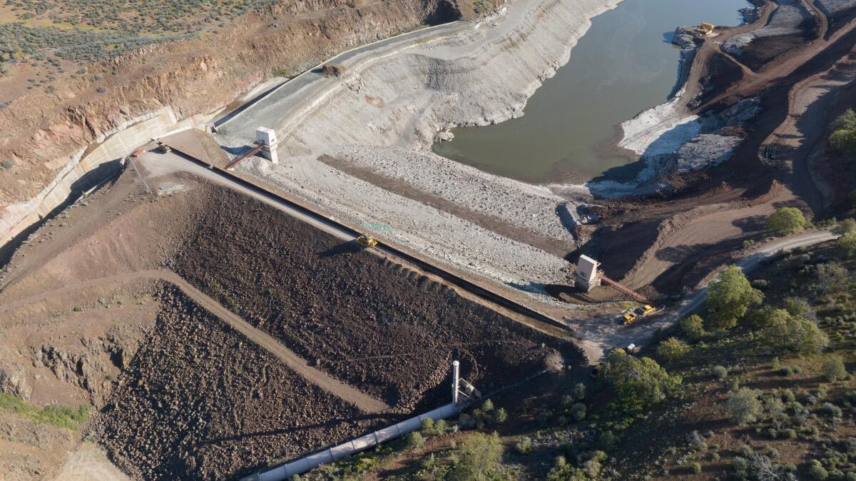 An aerial view of the Iron Gate Dam, on the Klamath River.