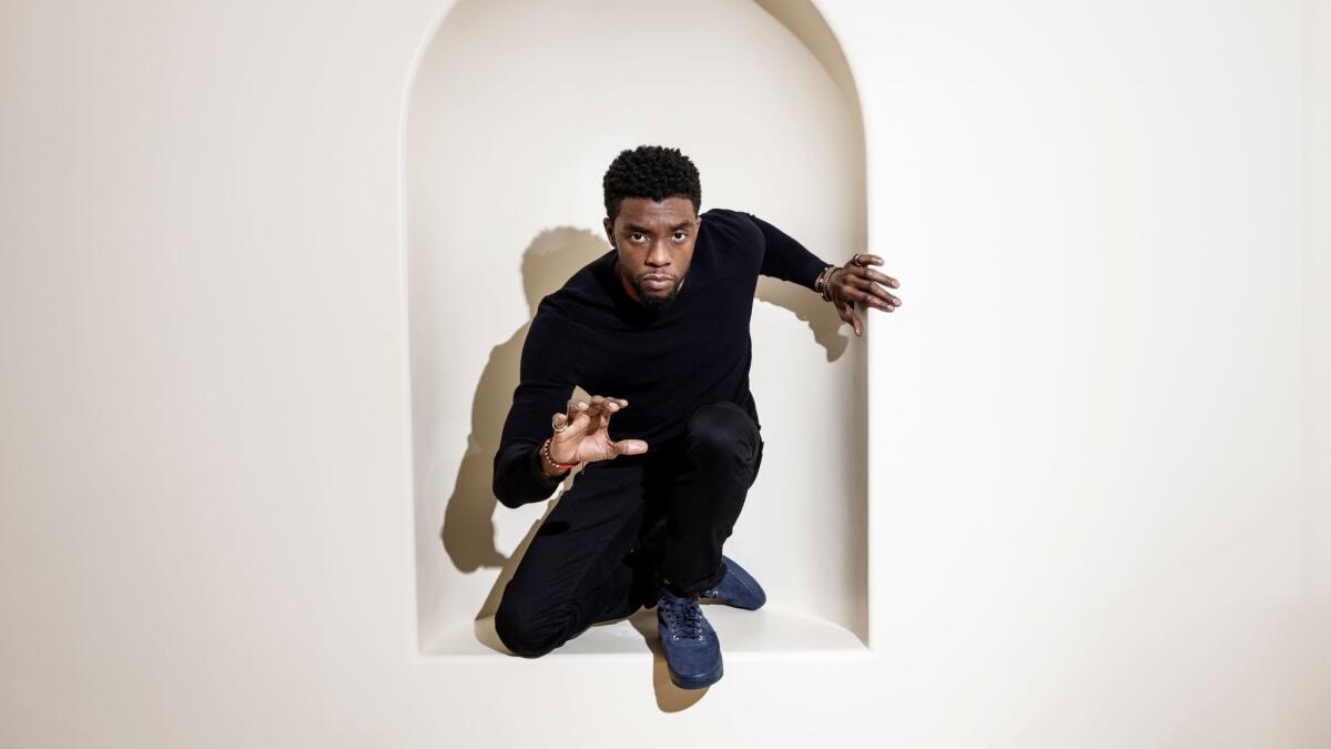 Chadwick Boseman photographed during the promotion of "Black Panther" at the Montage hotel in Beverly Hills in January 2018.