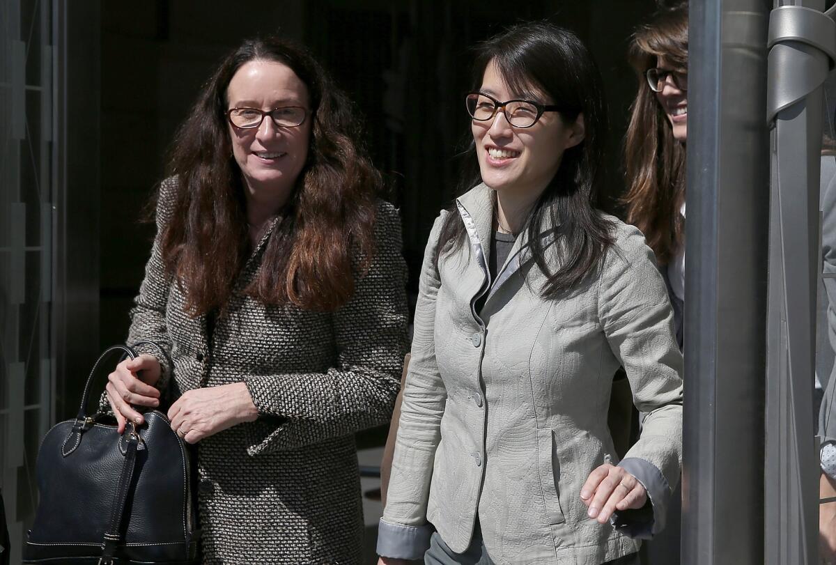 Ellen Pao, right, leaves San Francisco Superior Court with her attorney, Therese Lawless, during a break in her sex discrimination trial this week.