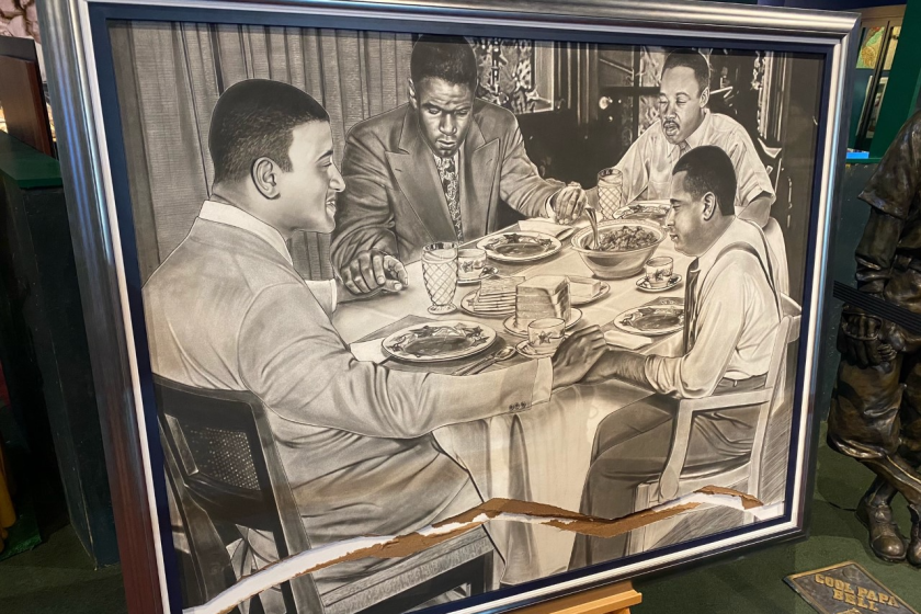 A painting depicting (clockwise from left) Don Newcombe, Jackie Robinson, Martin Luther King Jr. and Roy Campanella.