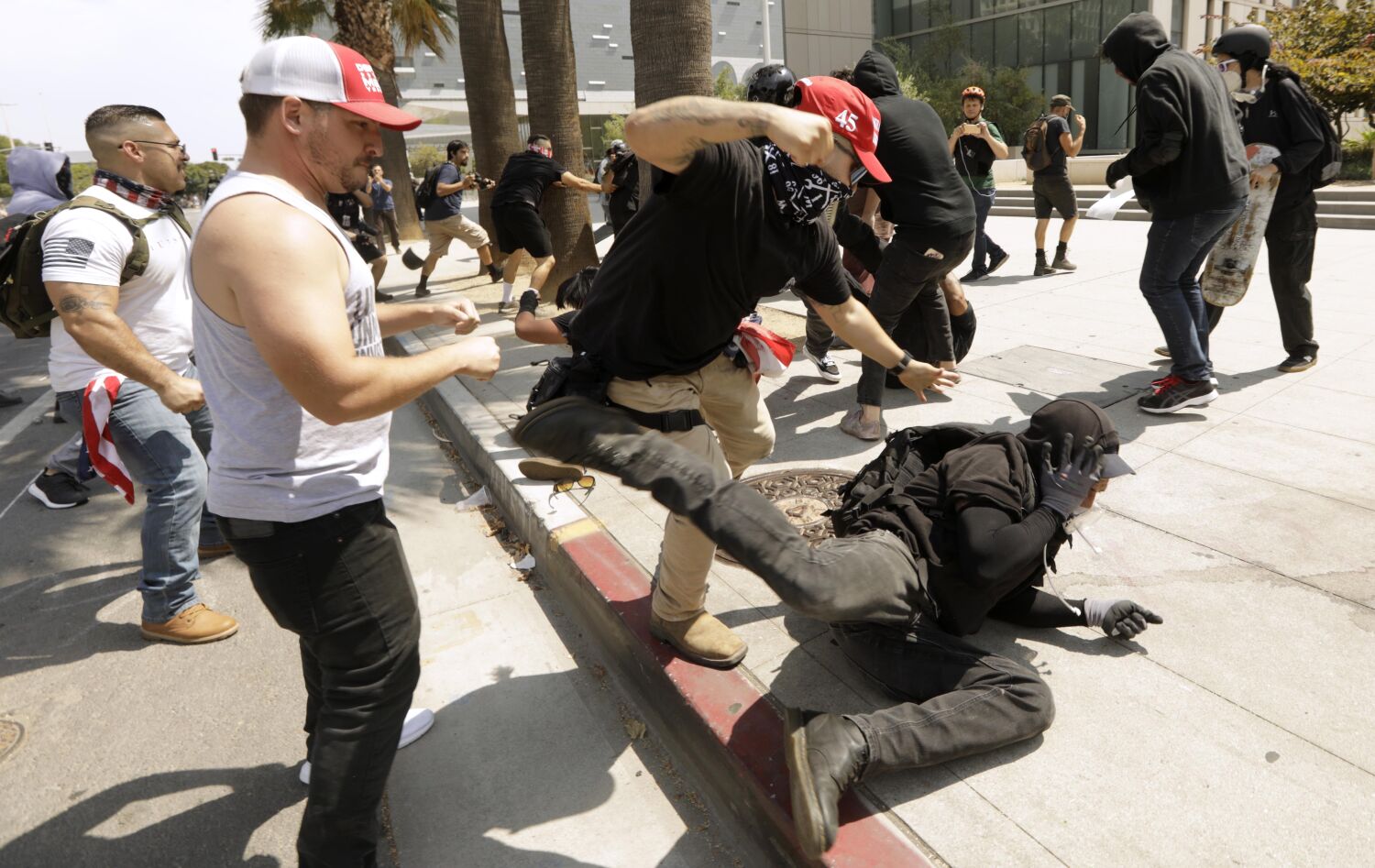 Woman gets probation for stabbing in 2021 anti-vax protest melee at LAPD headquarters