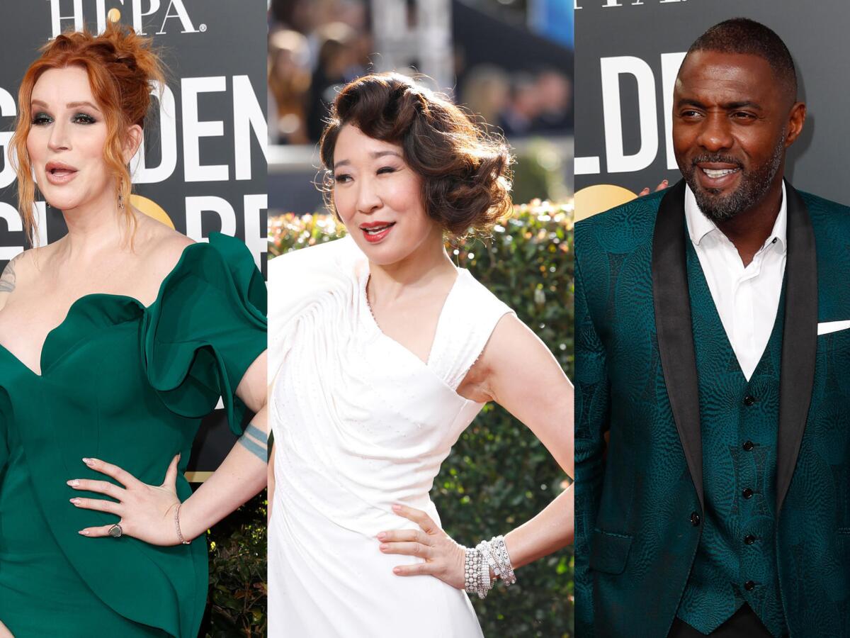 The best and worst looks of the 2019 Golden Globe Awards. From left: Our Lady J, Sandra Oh and Idris Elba.
