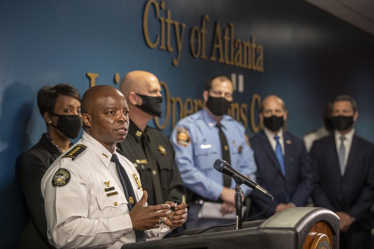 Atlanta Police Department interim Chief Rodney Bryant speaks at a press conference.