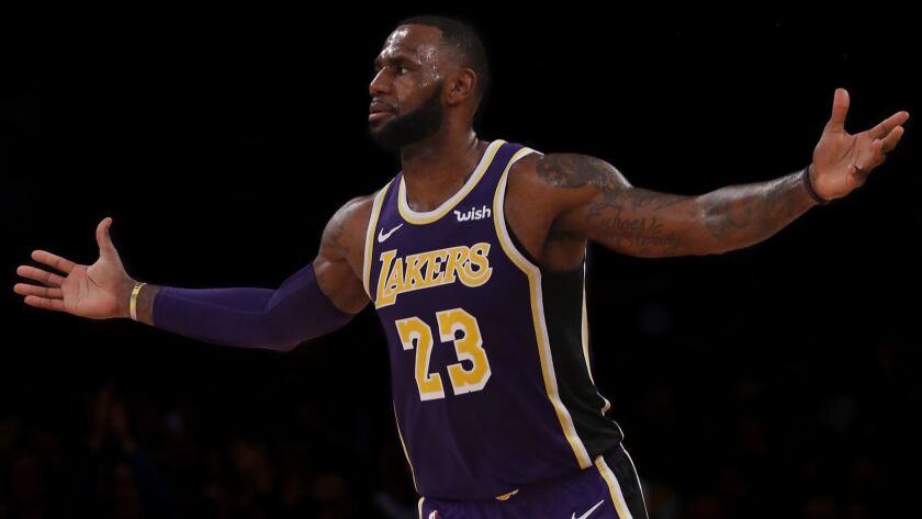 Lakers forward LeBron James in action against the Dallas Mavericks on Oct. 31 at Staples Center in Los Angeles.