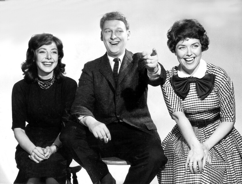 Elaine May, Mike Nichols and Dorthy Loudon, appearing as regular panelists in the NBC program "Laugh Line," in 1959.